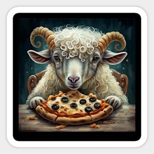 Funny sheep eating a pizza gift ideas for all Sticker